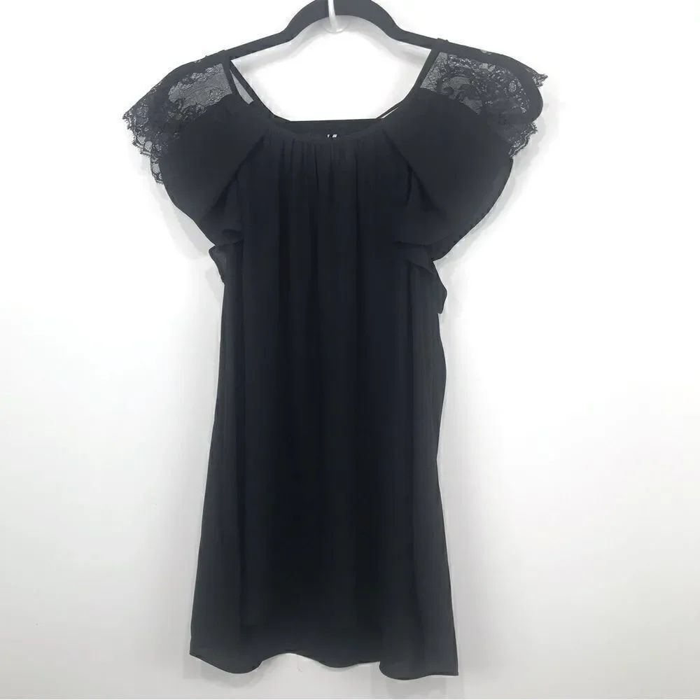 Anthropologie Meadow Rue Black Lace Ruffle Open Sleeve Blouse